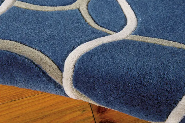 7' X 9' Ivory Blue and Gray Abstract Area Rug