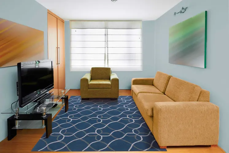 7' X 9' Ivory Blue and Gray Abstract Area Rug