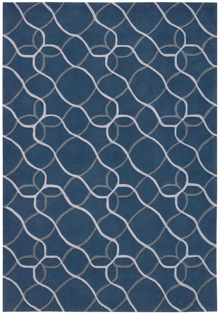 7' X 9' Ivory Blue and Gray Abstract Area Rug