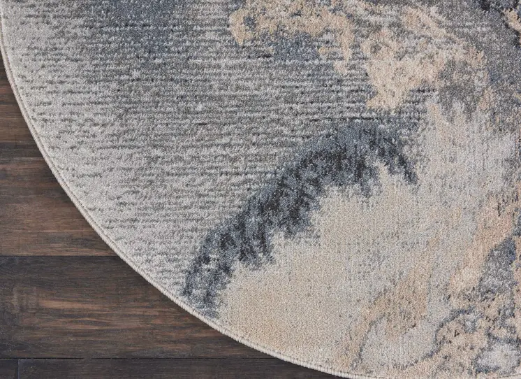 4' Gray Black and Ivory Abstract Round Rug