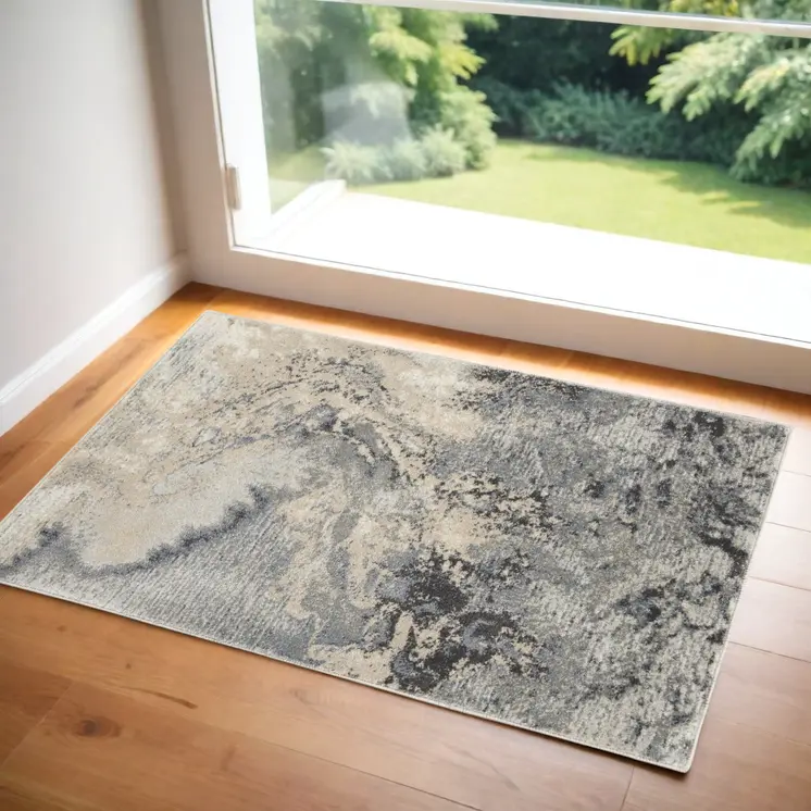 2' X 4' Gray Beige and Ivory Abstract Area Rug