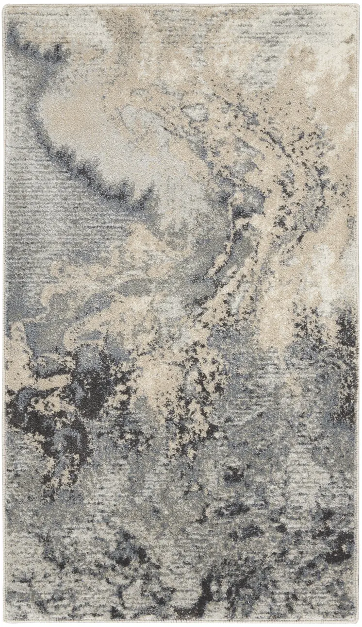 2' X 4' Gray Beige and Ivory Abstract Area Rug