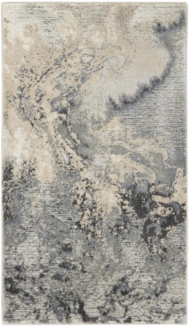2' X 4' Gray Beige and Ivory Abstract Area Rug