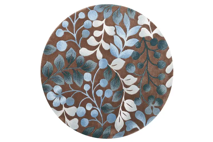 5' Brown Botanical Leaves Round Rug