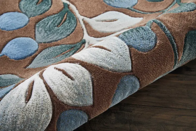 5' Brown Botanical Leaves Round Rug