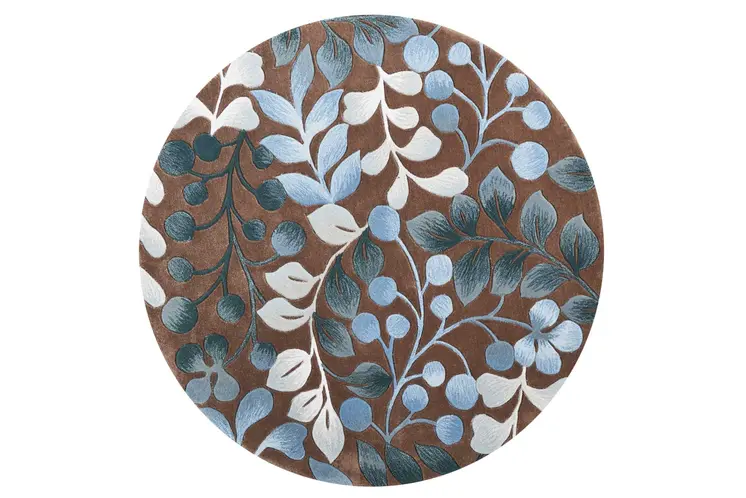 5' Brown Botanical Leaves Round Rug