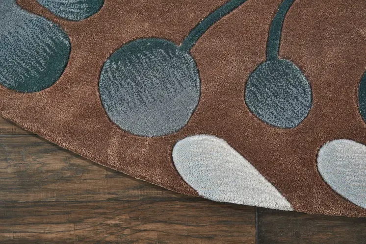 8' Brown Botanical Leaves Round Rug