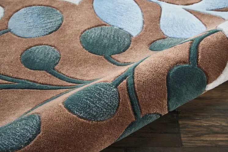 8' Brown Botanical Leaves Round Rug