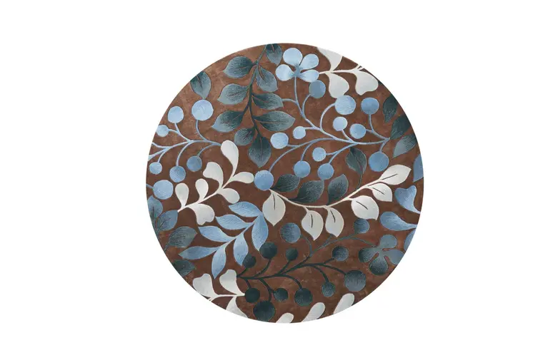 8' Brown Botanical Leaves Round Rug