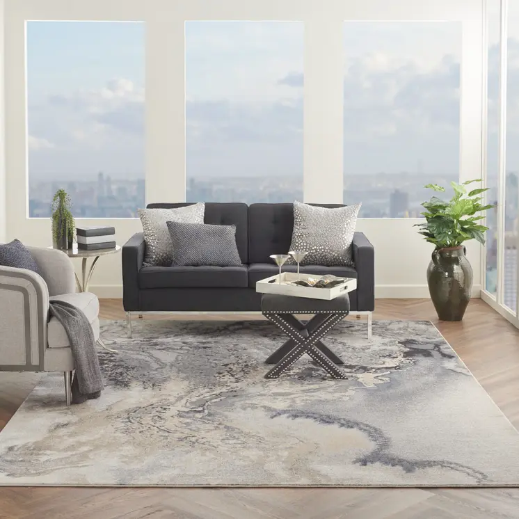 8' X 11' Gray Blue and Ivory Abstract Area Rug