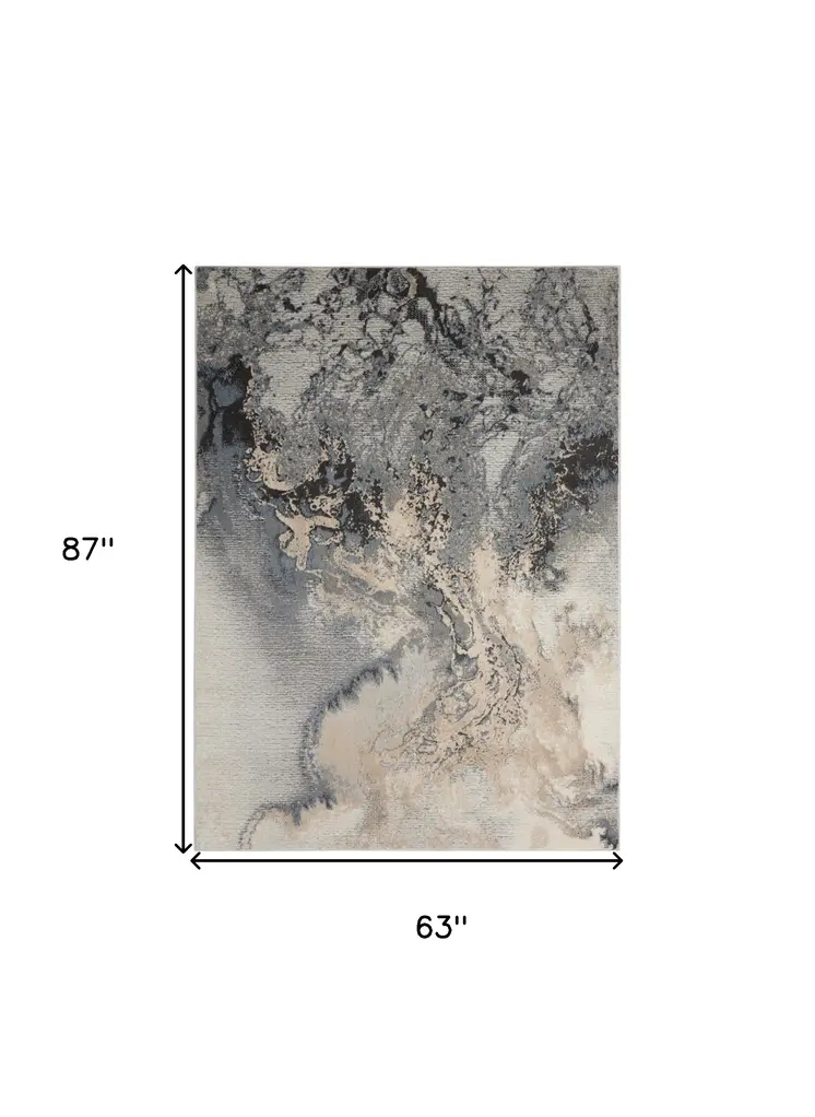 5' X 7' Gray Blue and Ivory Abstract Area Rug