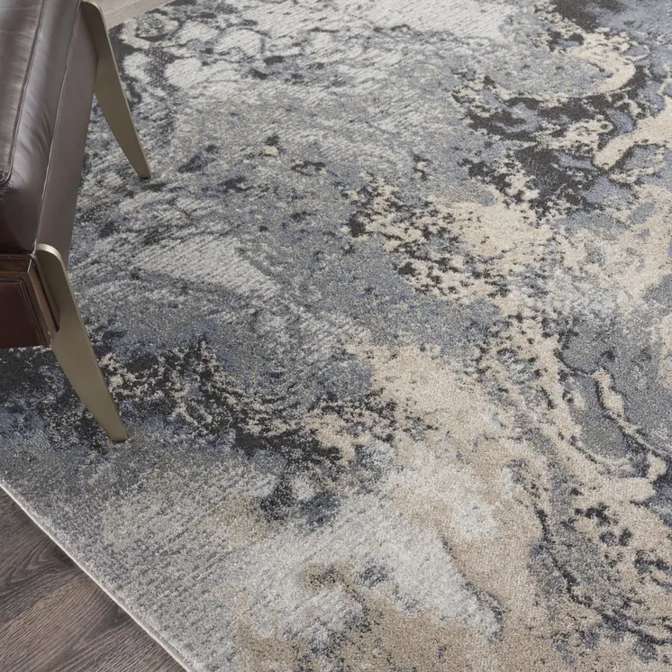 5' X 7' Gray Blue and Ivory Abstract Area Rug