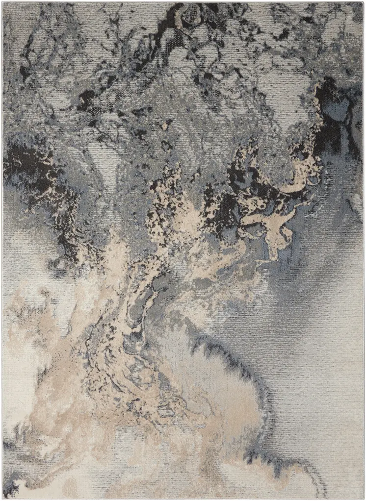 5' X 7' Gray Blue and Ivory Abstract Area Rug
