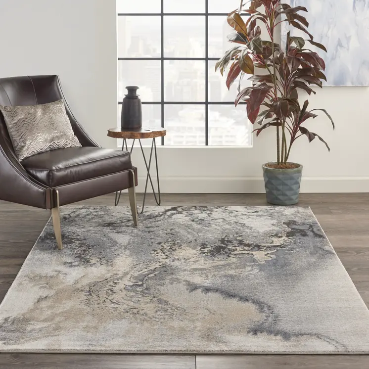 4' X 6' Gray Blue and Ivory Abstract Area Rug