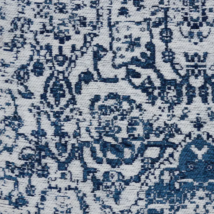 8' X 10' Navy Blue And Ivory Damask Distressed Area Rug