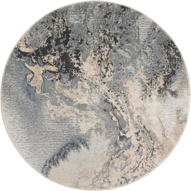 5' Gray Blue and Ivory Abstract Round Rug