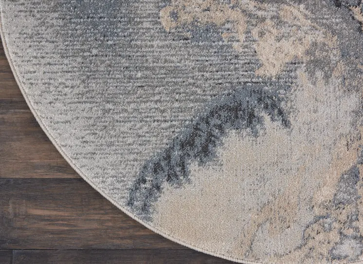 5' Gray Blue and Ivory Abstract Round Rug