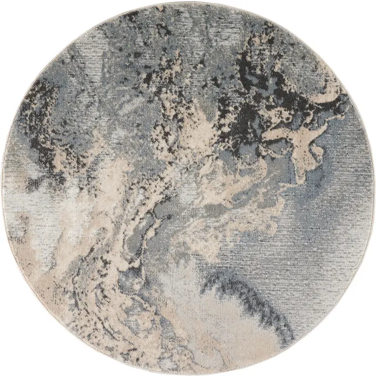 5' Gray Blue and Ivory Abstract Round Rug