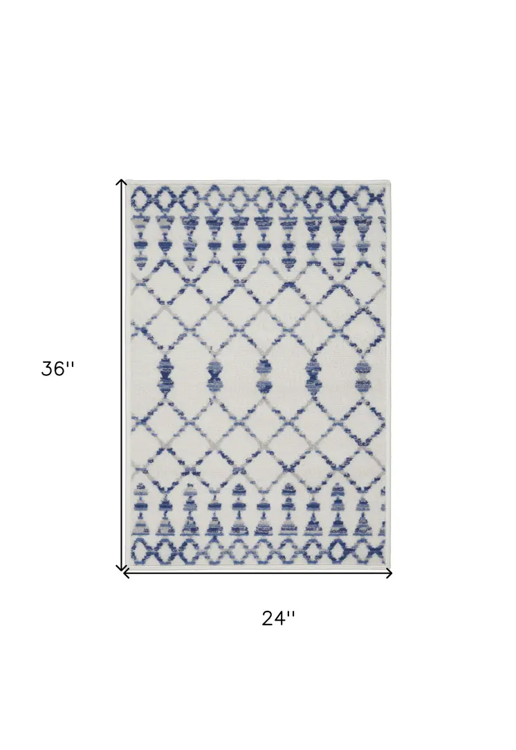 2' X 3' Ivory and Blue Geometric Area Rug