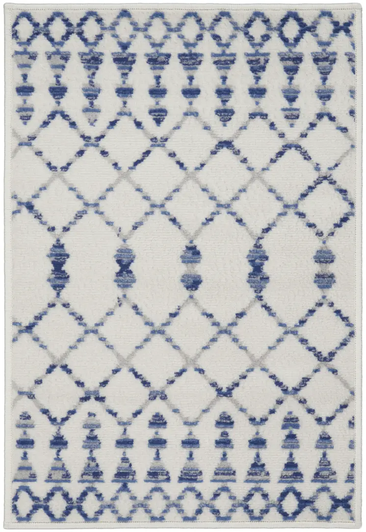 2' X 3' Ivory and Blue Geometric Area Rug