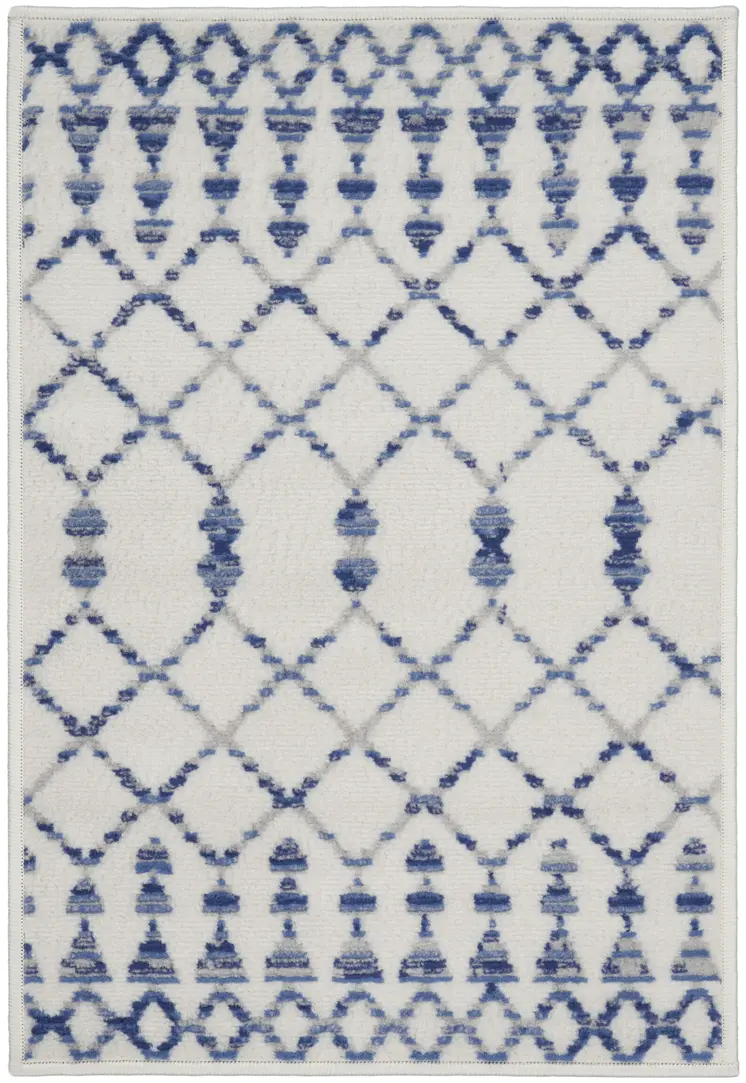 2' X 3' Ivory and Blue Geometric Area Rug