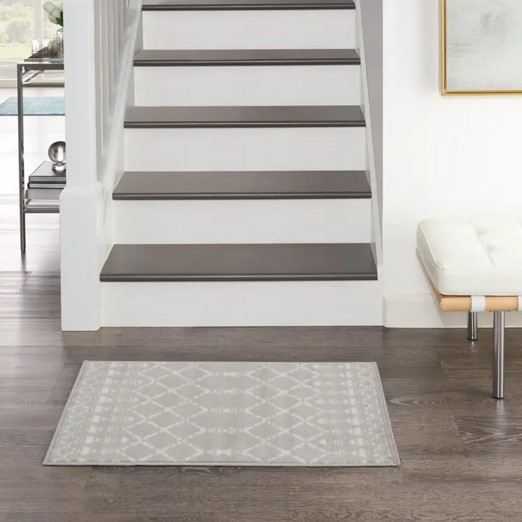 2' X 3' Gray and Ivory Geometric Area Rug