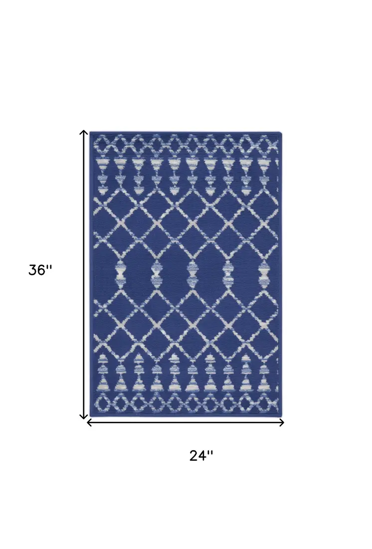 2' X 3' Navy Blue and Ivory Geometric Area Rug