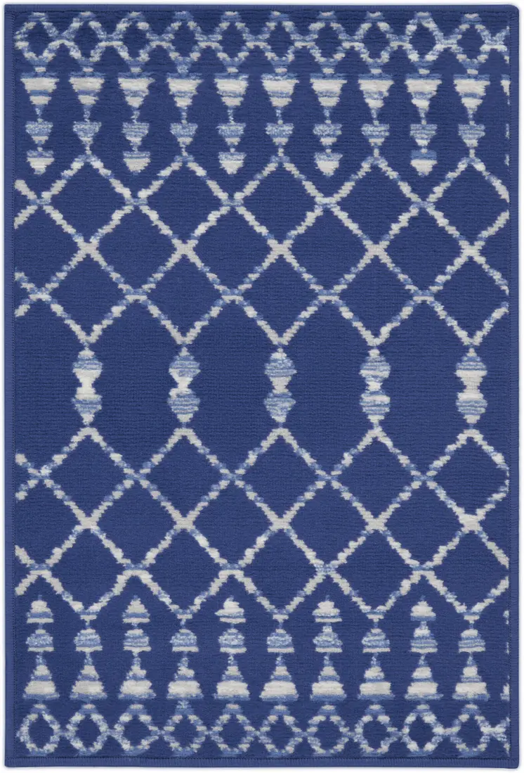2' X 3' Navy Blue and Ivory Geometric Area Rug