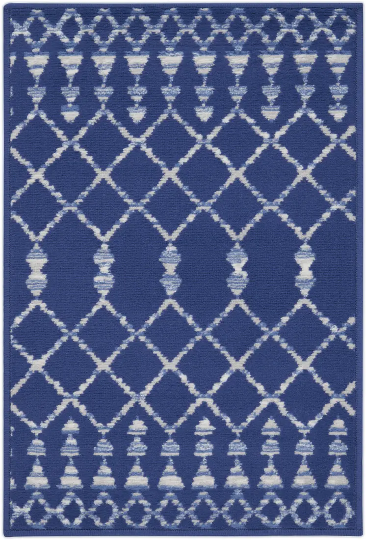 2' X 3' Navy Blue and Ivory Geometric Area Rug
