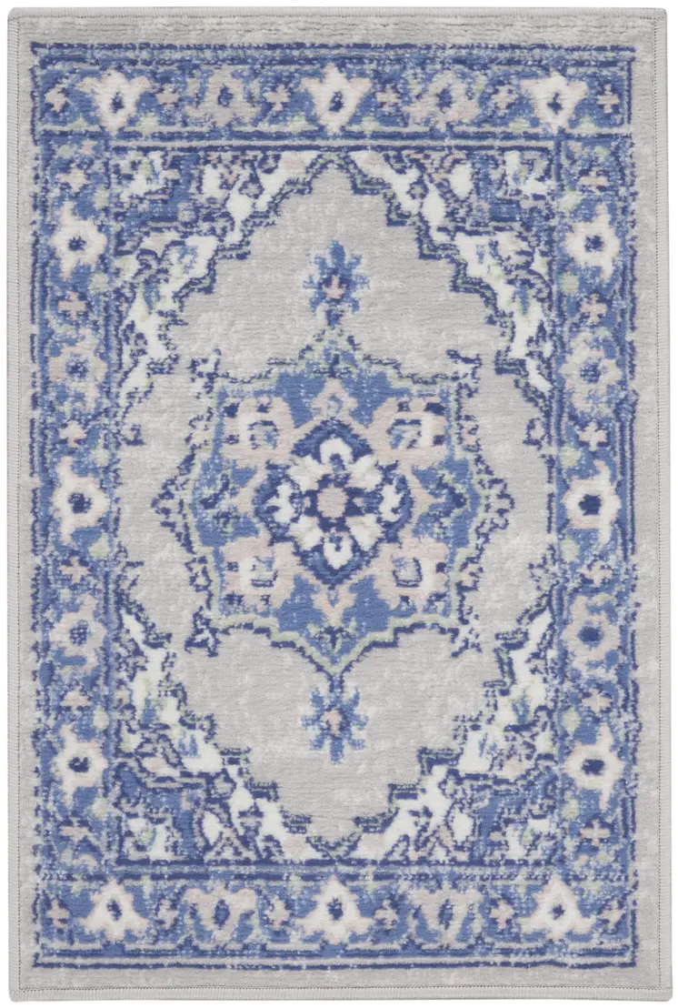 2' X 3' Gray and Blue Floral Area Rug