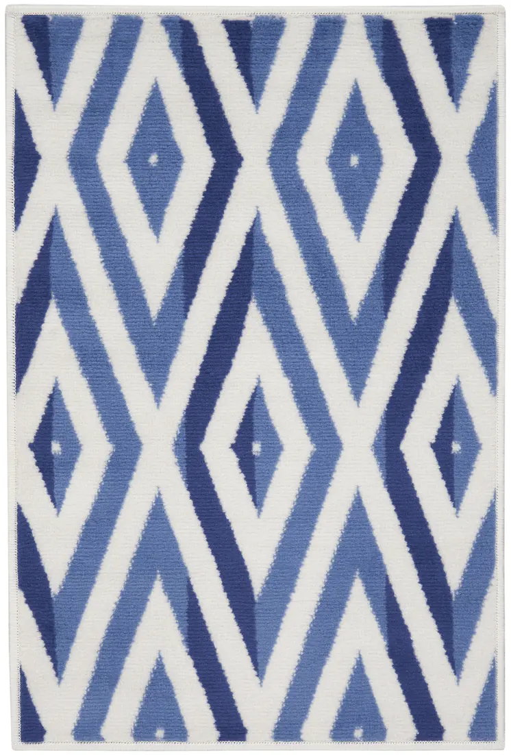 2' X 3' Ivory and Blue Geometric Area Rug