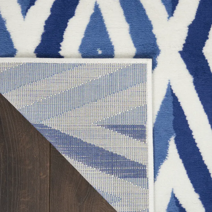 2' X 3' Ivory and Blue Geometric Area Rug