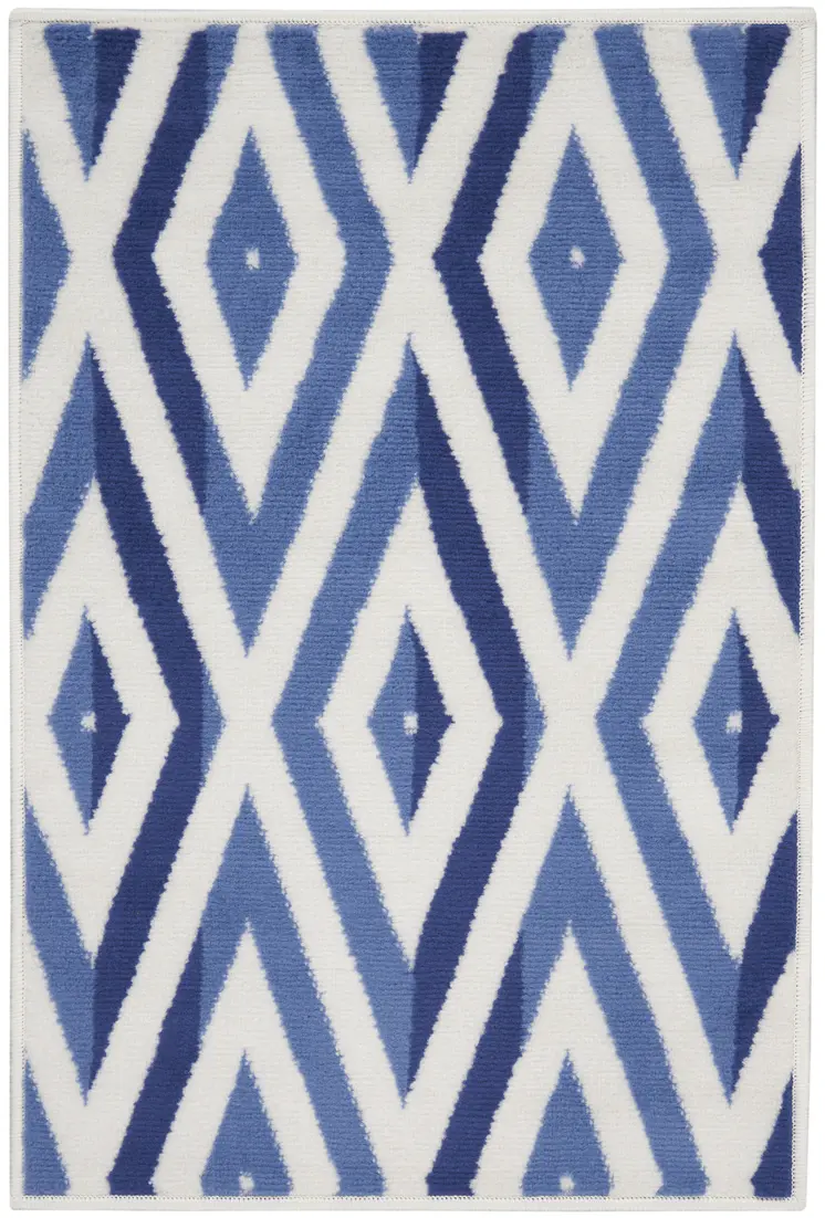 2' X 3' Ivory and Blue Geometric Area Rug