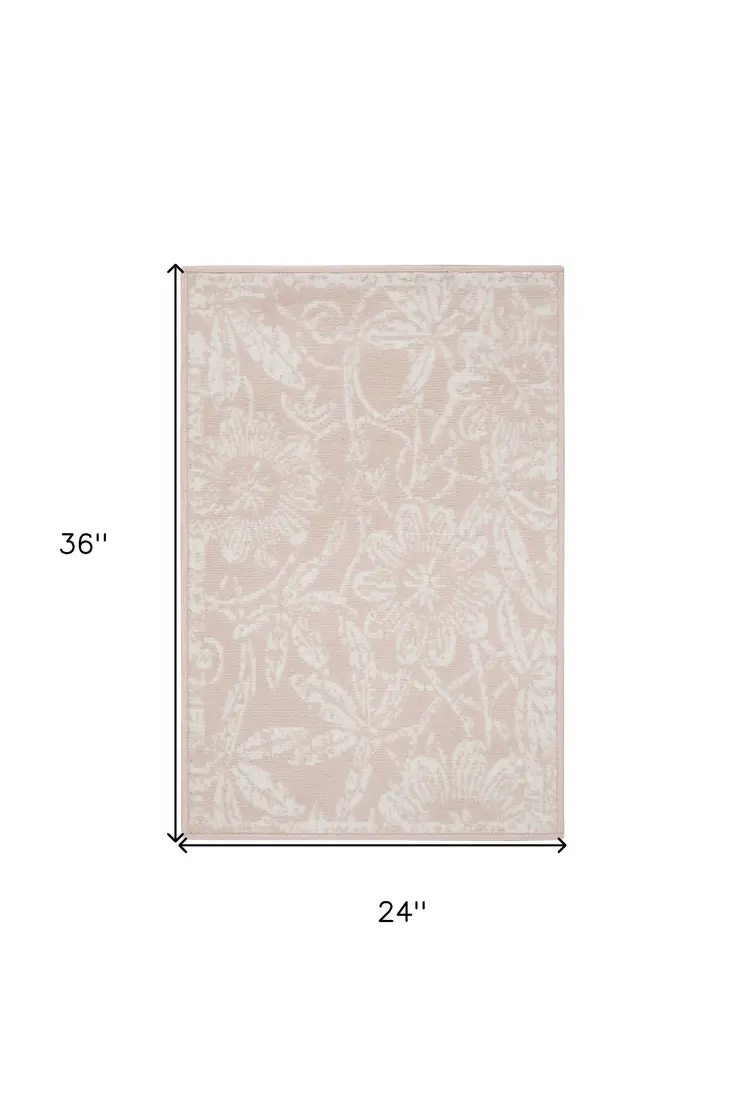 2' X 3' Pink and Ivory Floral Distressed Area Rug