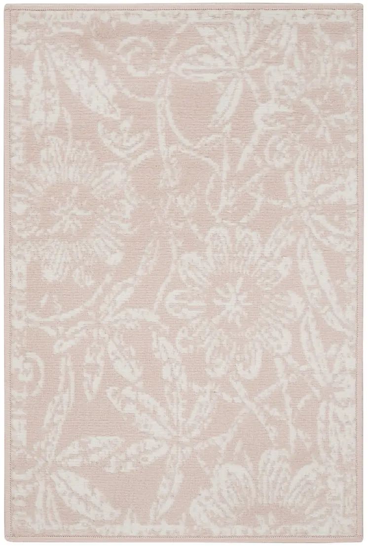 2' X 3' Pink and Ivory Floral Distressed Area Rug