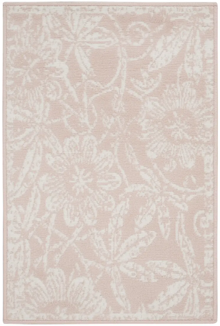 2' X 3' Pink and Ivory Floral Distressed Area Rug