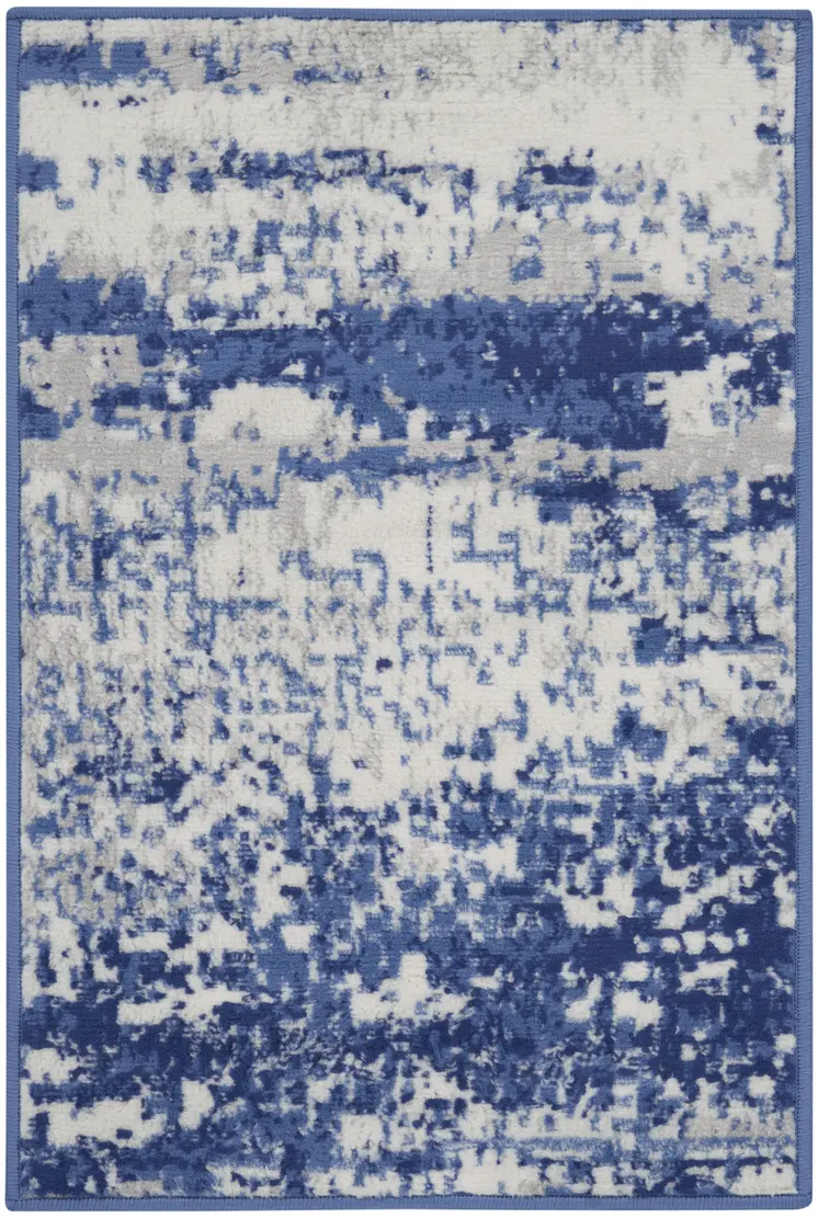 2' X 3' Ivory And Navy Blue Abstract Area Rug