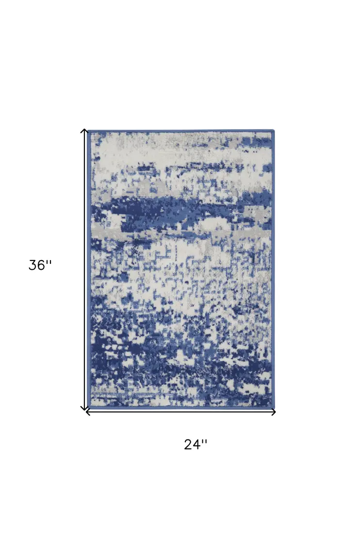 2' X 3' Ivory And Navy Blue Abstract Area Rug