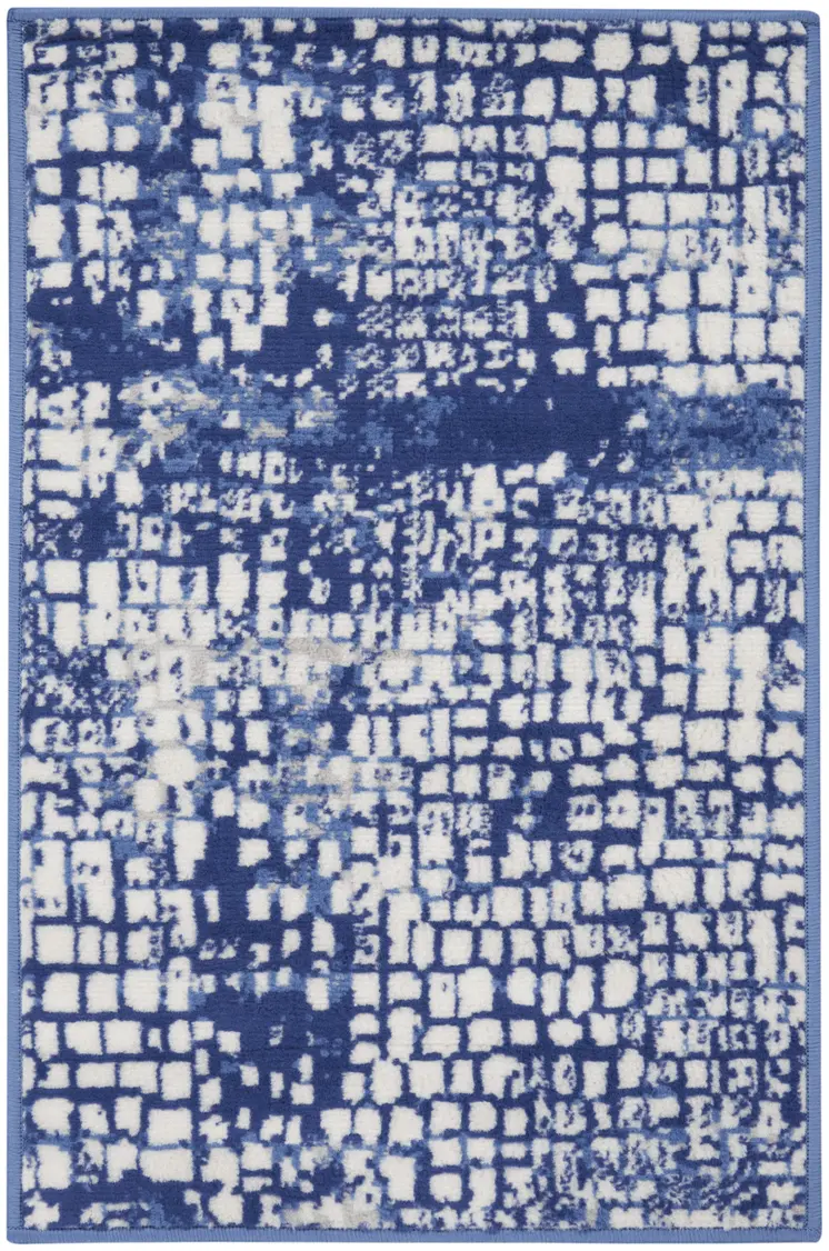 2' X 3' Ivory and Navy Blue Abstract Area Rug