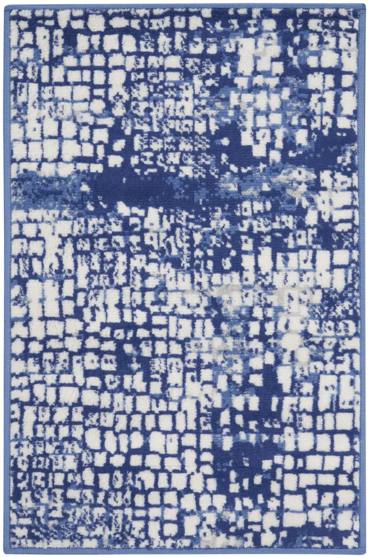 2' X 3' Ivory and Navy Blue Abstract Area Rug