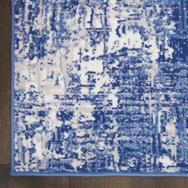 3' X 5' Ivory and Blue Abstract Distressed Area Rug