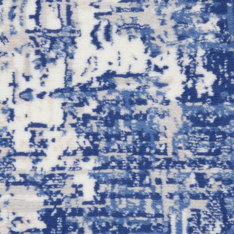 3' X 5' Ivory and Blue Abstract Distressed Area Rug