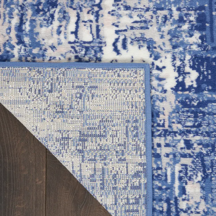 3' X 5' Ivory and Blue Abstract Distressed Area Rug