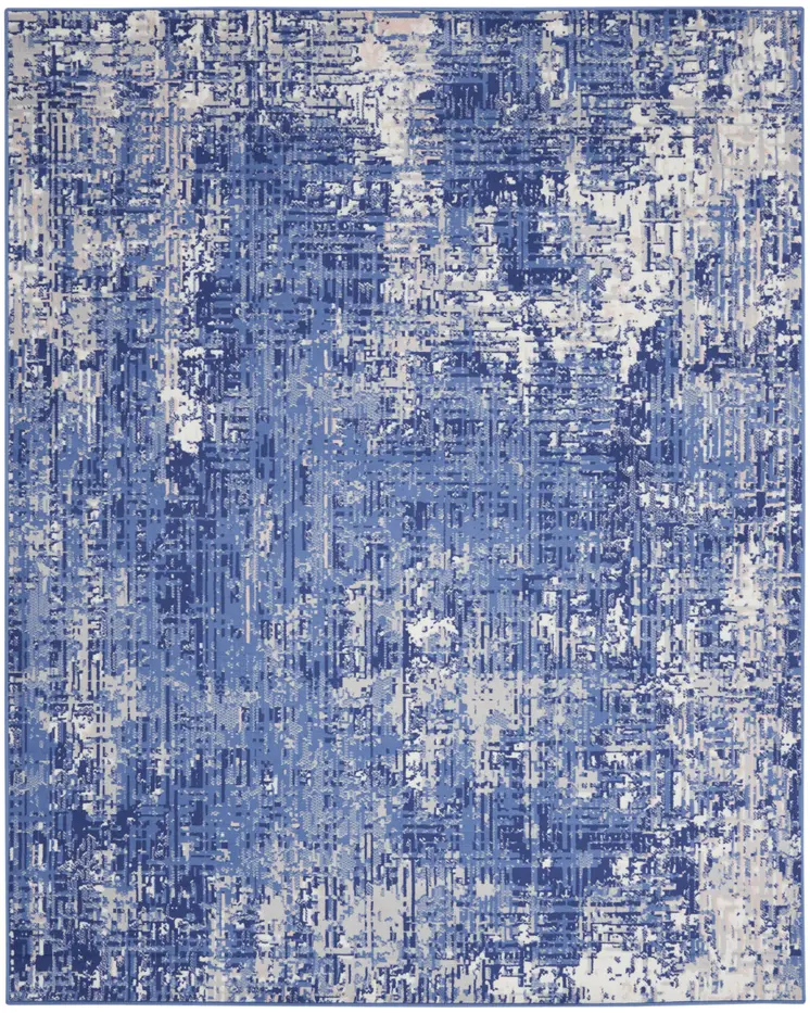 8' X 10' Ivory and Blue Abstract Distressed Area Rug