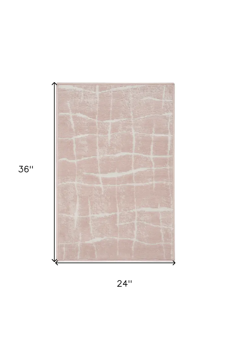 2' X 3' Pink and Ivory Abstract Area Rug