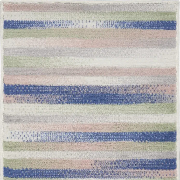 2' X 3' Ivory Tan and Blue Striped Area Rug