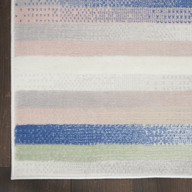 2' X 3' Ivory Tan and Blue Striped Area Rug