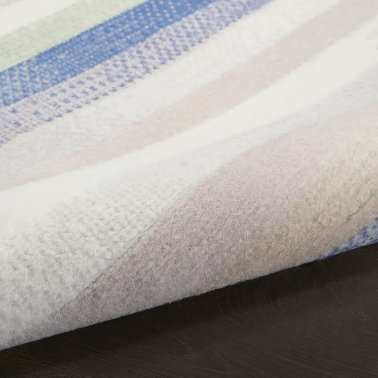 2' X 3' Ivory Tan and Blue Striped Area Rug