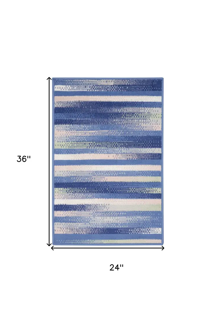 2' X 3' Ivory Tan and Blue Striped Area Rug