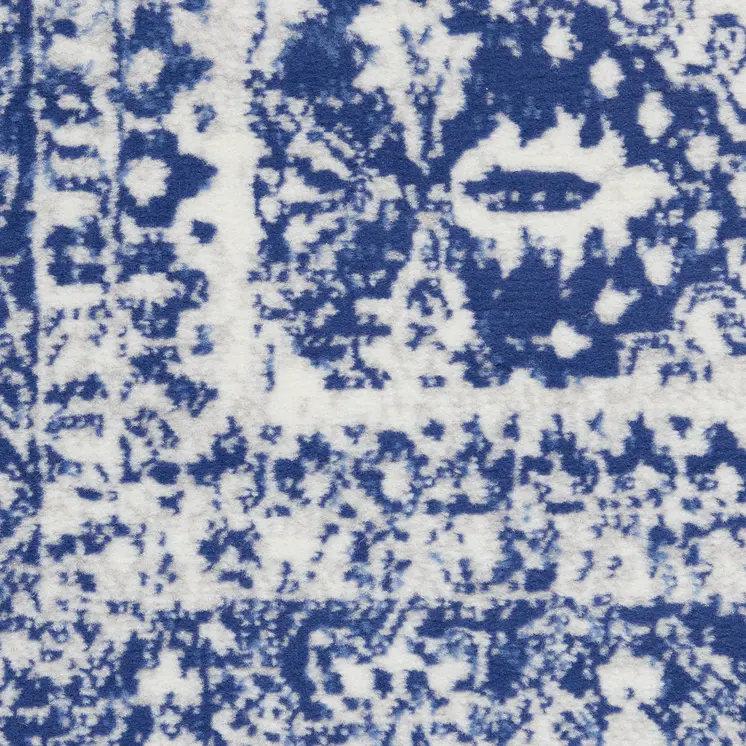 2' X 3' Ivory and Navy Blue Geometric Distressed Area Rug